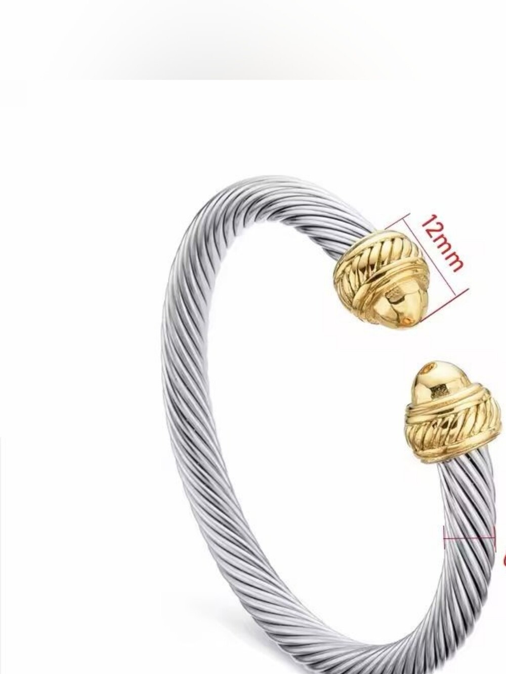 Two-Tone Cable Open Cuff Bracelet — Silver and Gold - Picture 2 of 3